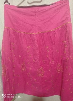 🔥 распродажа❗ красивая длинная пышная розовая натуральная хлопок 💯 юбка с золото вышивка пейсли