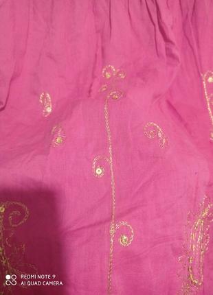 🔥 распродажа❗ красивая длинная пышная розовая натуральная хлопок 💯 юбка с золото вышивка пейсли4 фото
