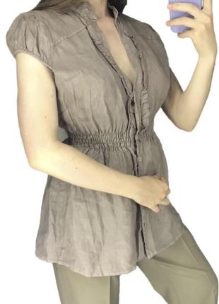 Блуза біла лляна італія жіночна на резинці натуральна льон вінтаж2 фото