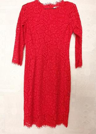 Новое красное кружевное / гипюровое вечернее платье h&m