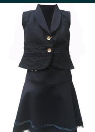 Форма школьная костюм юбка и жилетка 134 темно-синий2 фото