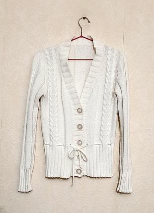 Pons туреччина тепла біла кофта на застібці з поясом в'язана кардиган жіночий джгутами 42-44-46
