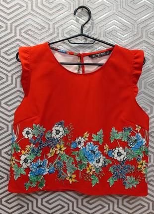 Шикарна червона блузка з квітковим принтом zara2 фото