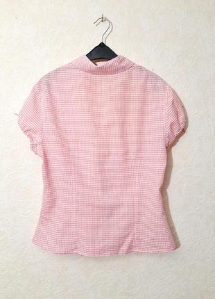 Симпатичная кофточка блузка с коротким рукавом клеточка белая розовая хлопок на девушку/женщину4 фото