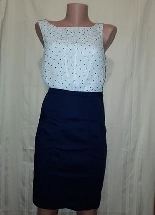 Н&м сукня темно синє -хлопок,  вверх- шифон білий в горох    eur-34,  us-4,  cn-160/80a