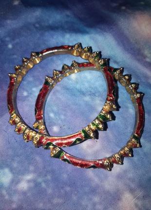 Пара винтажных латунных браслетов с эмалью клуазоне2 фото