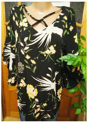 Блуза женская летняя тонкая удлиненная туника черная в цветах кофточка жіноча распродажа1 фото