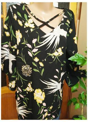 Блуза женская летняя тонкая удлиненная туника черная в цветах кофточка жіноча распродажа2 фото