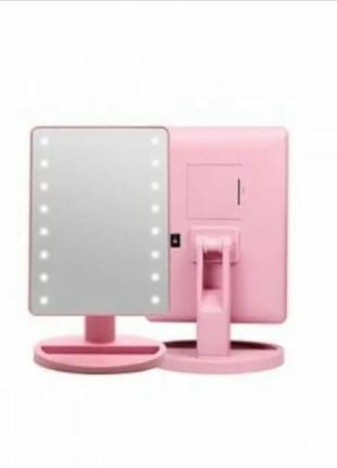 Дзеркало настільне з підсвічуванням led - бренд large led mirror рожеве1 фото