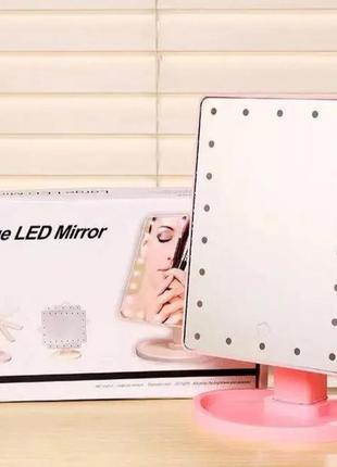 Дзеркало настільне з підсвічуванням led - бренд large led mirror рожеве3 фото