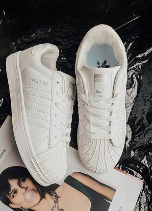 Топовые мужские кроссовки кеды adidas superstar белые