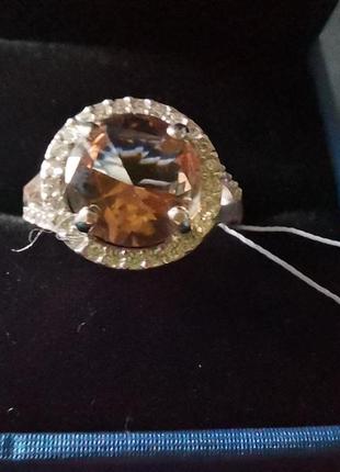 Новое кольцо, серебро, 925, золото, 375, султанит (диаспор),  цирконий3 фото