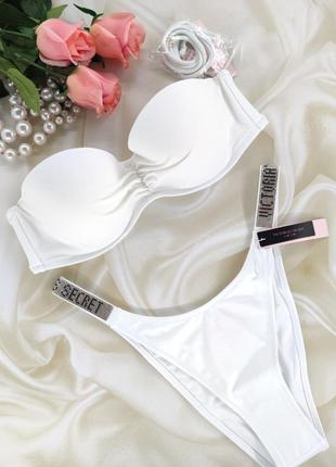 Белоснежный купальник с плавочками со стразами victoria secret