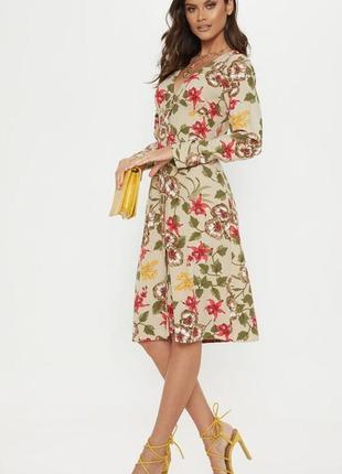 Шикарне плаття –міді з ґудзиками в квітковий принт prettylittlething в ідеалі1 фото