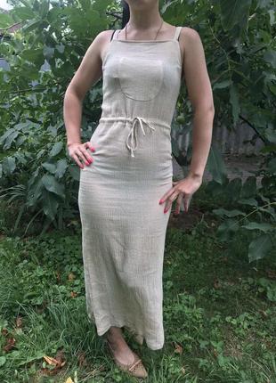 Платье миди на брителях лен+вискоза