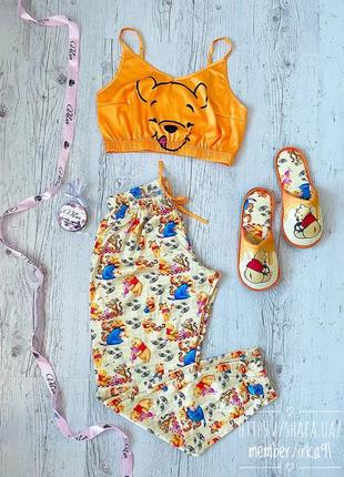 Шелковая пижама и халат с принтом winnie pooh7 фото