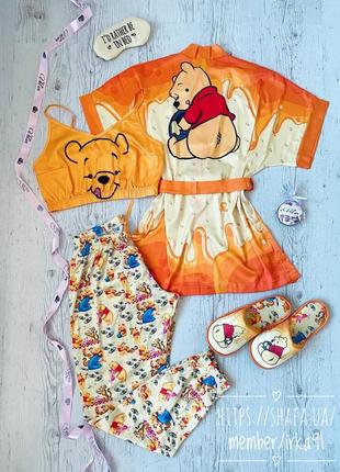 Шелковая пижама и халат с принтом winnie pooh3 фото