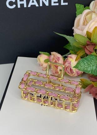 Крабик для волос золотого цвета с розовым плетением бренд3 фото