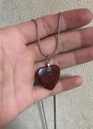 Кулон сердце натуральный камень1 фото