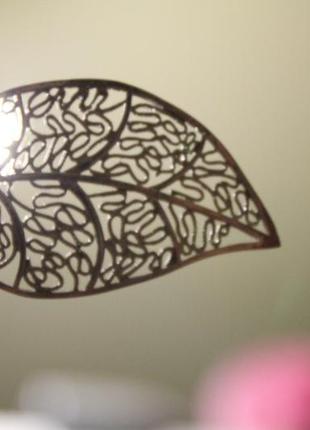 Великий ажурний кулон листочок + ланцюжок родированное срібло5 фото