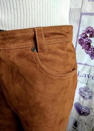 Шикарные , стильные брюки терракотового цвета из 💯 замши5 фото