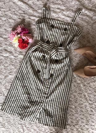 Смугасте лляне плаття на гудзиках primark, xs.
