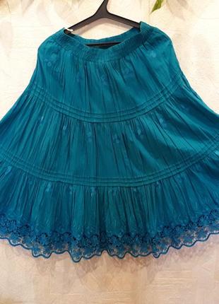 Шикарная миди юбка с кружевом, хлопок, италия, l-ка, 483 фото
