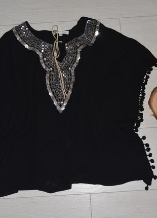S/м фирменное натуральное парео платье пляжная туника с пайетками вышивкой2 фото