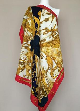 Шелковый платок  hermes vintage soleil de soie silk scarf in navy and red c1990s2 фото