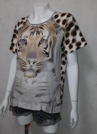Брендовая блуза marccain 100%шёлк футболка принт тигр