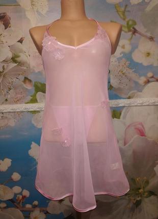 Шифоновый пеньюар с  трусиками нежно-розовый s-м la senza
