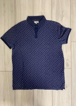 Чоловіча/футболка/поло/з візерунком/з вирізом/на гудзиках/з коміром/синя
