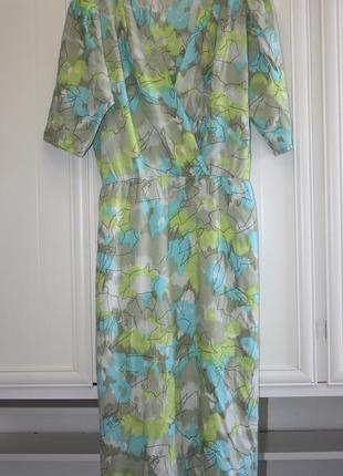 Сукня у вінтажному стилі, літній, віскоза, в пастельних тонах, betty barclay, верх запах, пряме, довге, подплечники