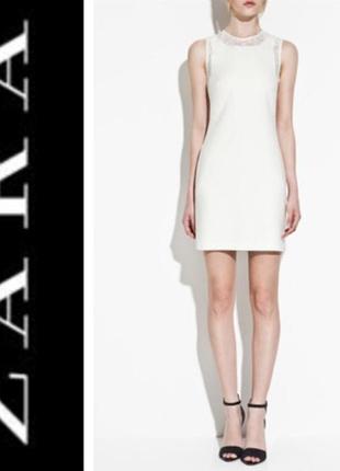 Платье zara базовое с кружевными вставками