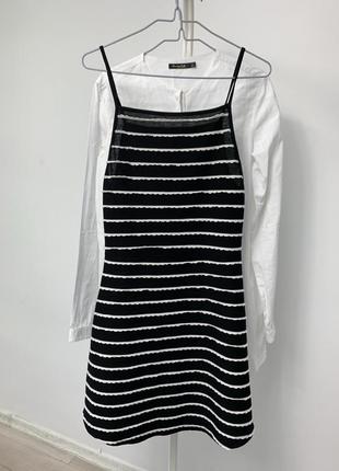 Чёрное белое полосатое платье сарафан zara mango