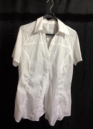 Женская белая удлинённая блуза рубашка с коротким рукавом реглан6 фото