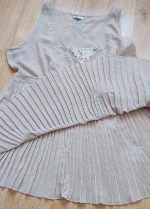 Летняя блуза плиссе бежевая размер м/l прозрачная с вышивкой7 фото