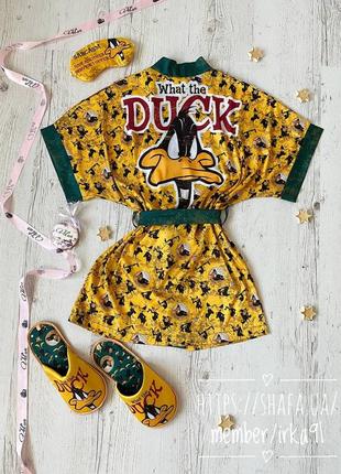 Шелковая пижама и халат с принтом duck5 фото