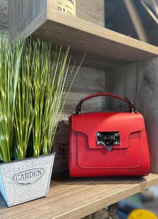 Сумочка маленька натуральна шкіра валізку червона vera pelle италиядепиіпе leather малинова через плече бордо