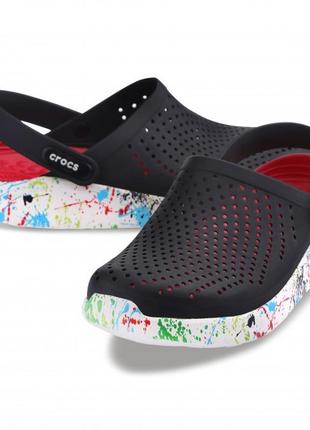 Crocs сабо кроксы literide™ clog black/white (кляксы черно-белые)1 фото