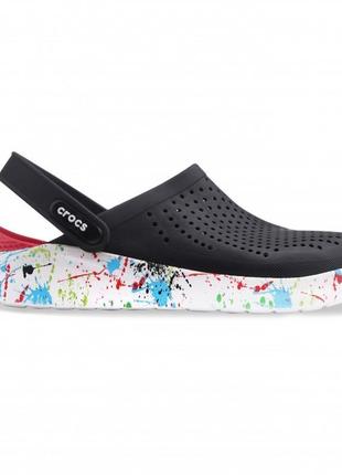 Crocs сабо кроксы literide™ clog black/white (кляксы черно-белые)6 фото