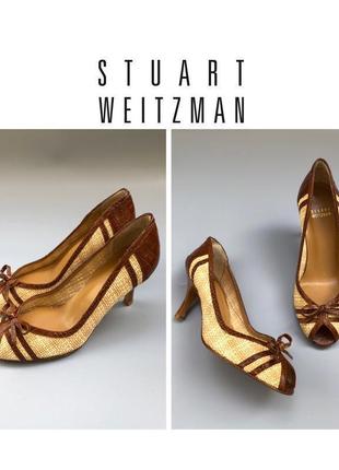 Stuart weitzman туфлі з відкритим носком босоніжки шкіра плетені дизайнерські пітон owens rundholz