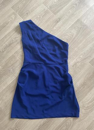 Синє літнє плаття на одне плече1 фото