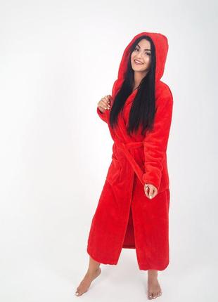 Жіночий махровий халат довгий червоний s-xl9 фото