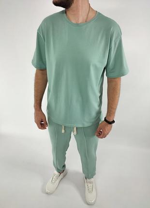 Чоловічий трикотажний спортивний костюм оверсайз футболка спортивні штани штани на манжеті