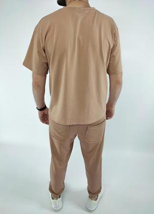 Стильний чоловічий літній трикотажний спортивний костюм оверсайз футболка спортивні штани штани на манжеті2 фото