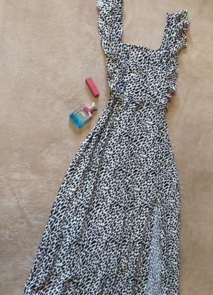 Шикарное длинное трендовое платье сарафан с разрезом на ножке с рюшами2 фото