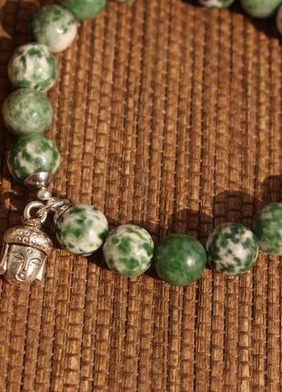 Браслет из пятнистой зеленой яшмы со буддой 🕉