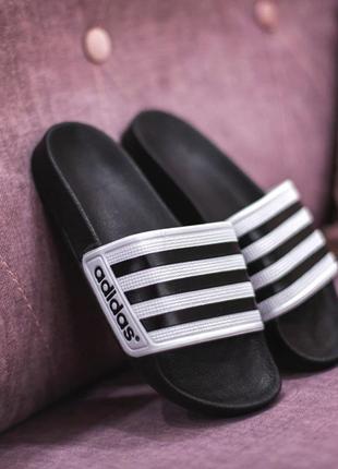 Женские тапки adidas slide black/white4 фото