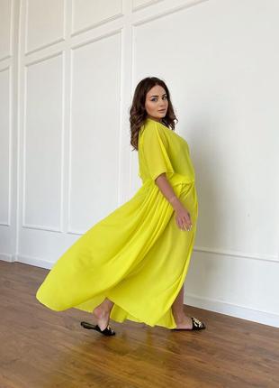 Пляжная длинная туника - платье жёлтая3 фото
